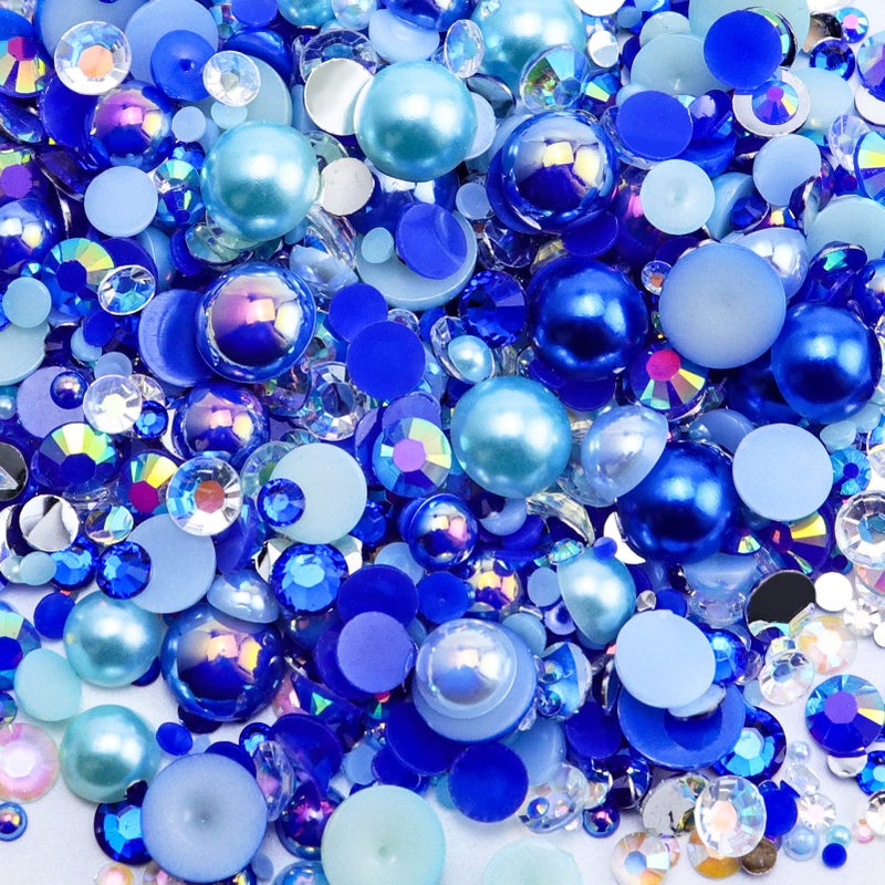 Briskbloom 60g Mix Pearls and Rhinestones 3620PCS 2mm10mm Flatback Rhinestones and Half Pearls for Crafts Nails Face Art Tumblers with Tweezers Wax Pen BlueGreenWhitePurple