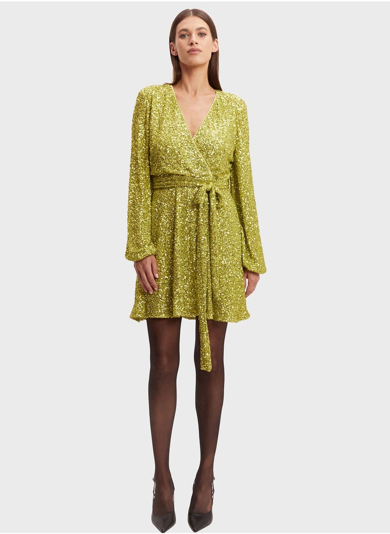 Bardot - Puff Sleeve Surplice Neck Dress - Image 1