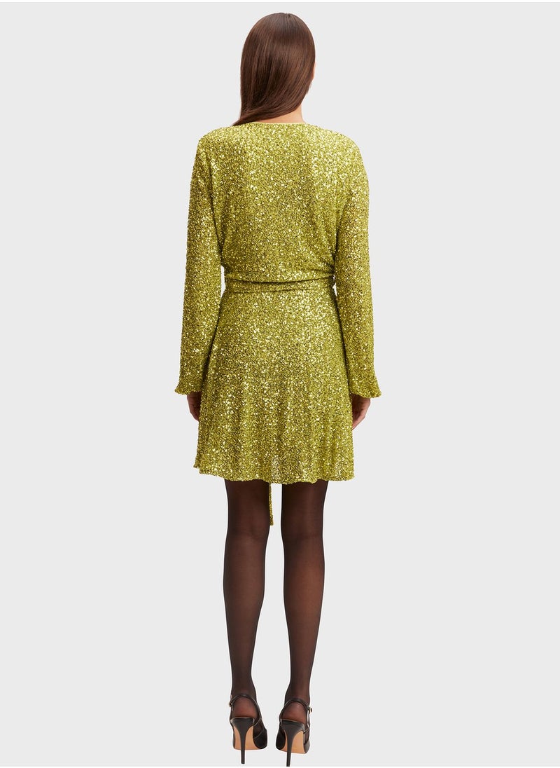 Bardot - Puff Sleeve Surplice Neck Dress - Image 1
