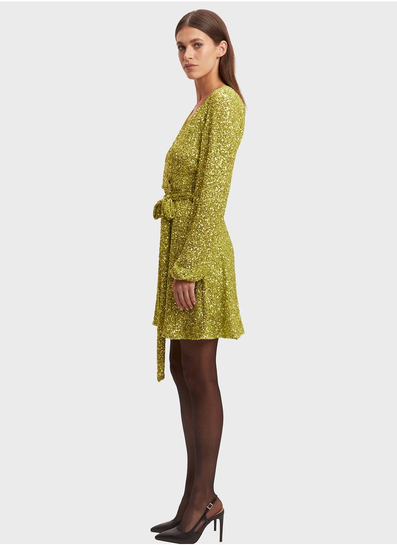 Bardot - Puff Sleeve Surplice Neck Dress - Image 1