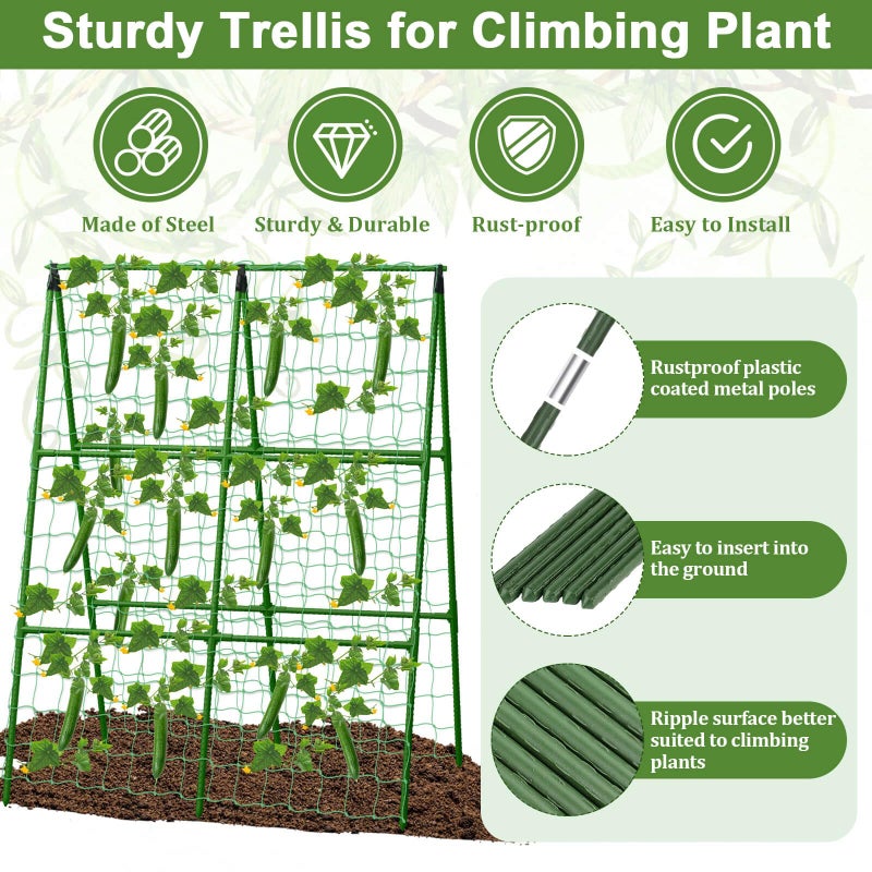 Tidponra Cucumber Trellis for Garden, 34 X 47 Inches A Frame Gardening Trellis with Fabric Raised Garden Bed, Climbing Net and Plant Support Clips for Climbing Plants - Image 3