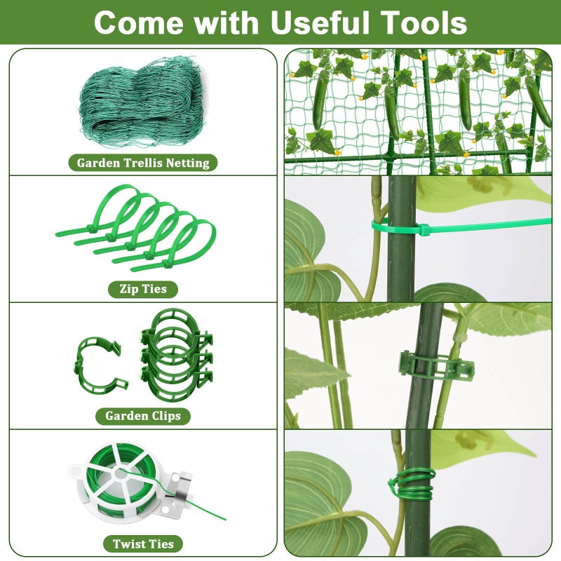 Tidponra Cucumber Trellis for Garden, 34 X 47 Inches A Frame Gardening Trellis with Fabric Raised Garden Bed, Climbing Net and Plant Support Clips for Climbing Plants - Image 5