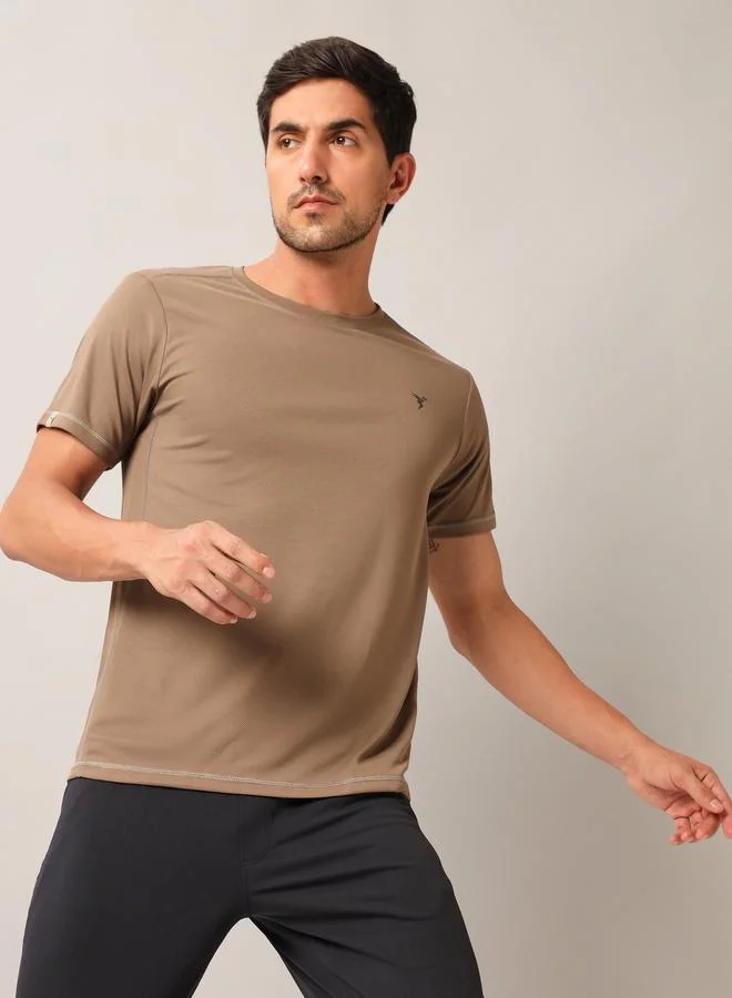 Technosport Men Solid Slim Fit Crew Neck T-Shirt