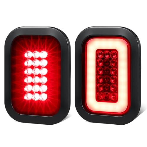 XtraGlow 5x3 Rectangle LED Stop Brake Turn Tail Lights Halo LED Red Lens Flatbed Truck Trailer Hitch Tail Lights wRubber Grommet 3 Prong Trailer Wire Pigtails Plug 2Pcs - Image 1