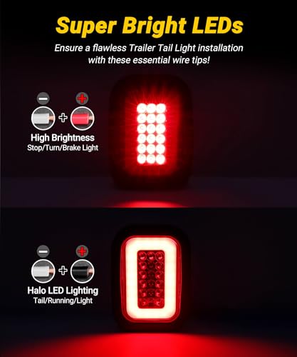 XtraGlow 5x3 Rectangle LED Stop Brake Turn Tail Lights Halo LED Red Lens Flatbed Truck Trailer Hitch Tail Lights wRubber Grommet 3 Prong Trailer Wire Pigtails Plug 2Pcs - Image 3