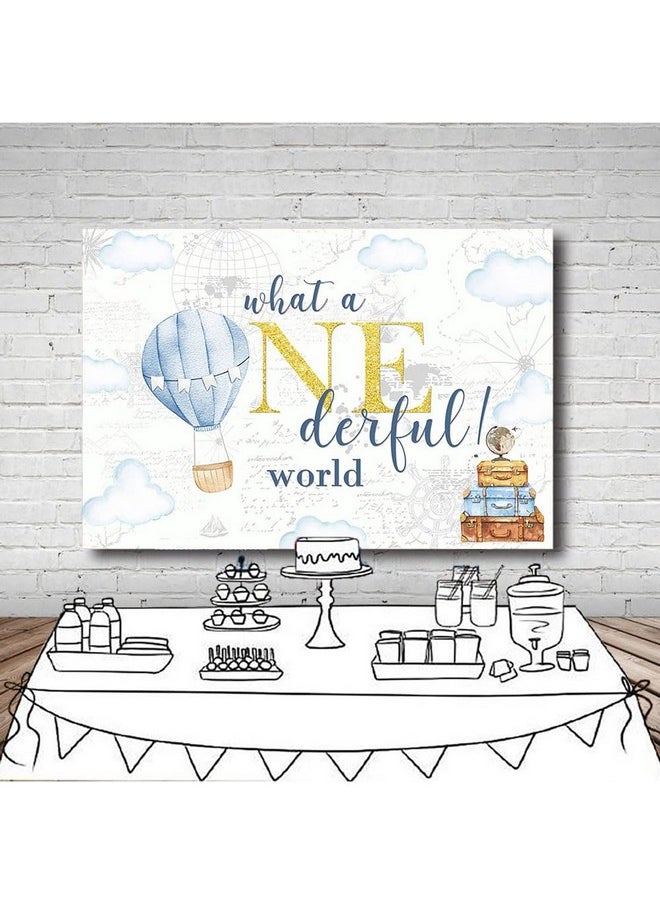 MEHOFOND 7X5Ft Adventure Happy Birthday Backdrop What A Onderful World Clouds Map Photography Backdground For Boys Happy 1St Birthday Party Banner Decorations Photo Booth Props  - Image 4