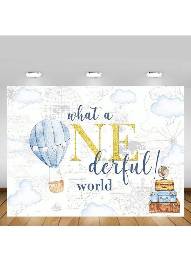 MEHOFOND 7X5Ft Adventure Happy Birthday Backdrop What A Onderful World Clouds Map Photography Backdground For Boys Happy 1St Birthday Party Banner Decorations Photo Booth Props  - Image 5