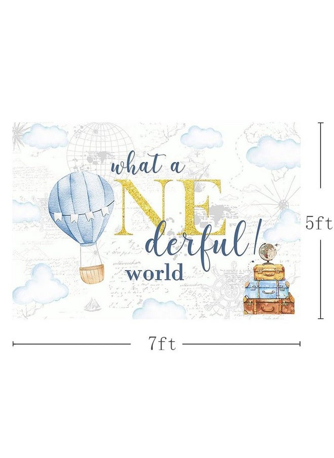 MEHOFOND 7X5Ft Adventure Happy Birthday Backdrop What A Onderful World Clouds Map Photography Backdground For Boys Happy 1St Birthday Party Banner Decorations Photo Booth Props  - Image 3