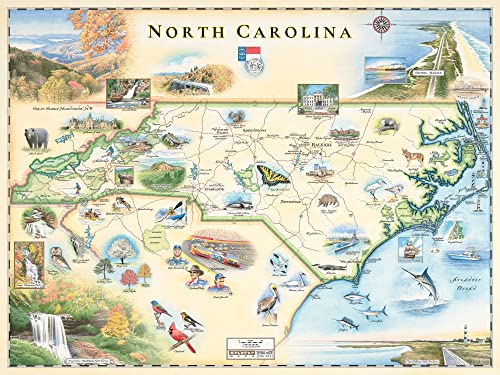 Xplorer Maps North Carolina Hand-Drawn Map – 24x18 Vintage-Style Lithographic Print – Made in USA - Image 1