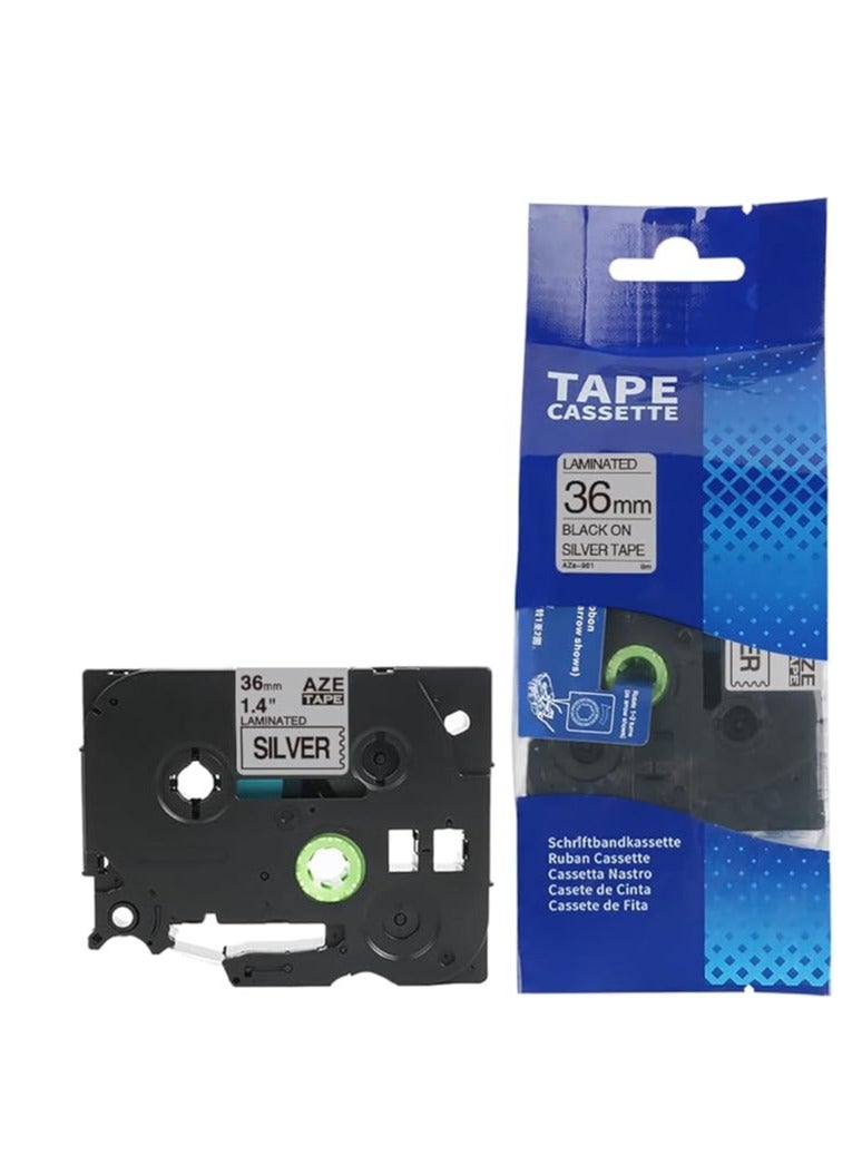 Terabyte 36 mm x 8 meter Compatible TZe Label Tape Cartridge for P-Touch Label Printers… (Black on Silver) - Image 1