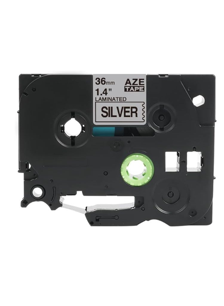 Terabyte 36 mm x 8 meter Compatible TZe Label Tape Cartridge for P-Touch Label Printers… (Black on Silver) - Image 2