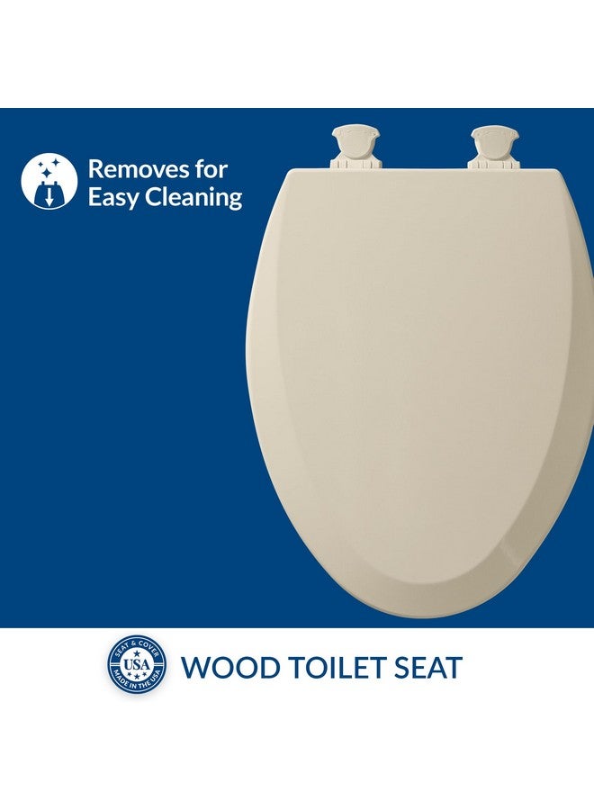 Bemis 1500EC 146 Almond Elongated Molded Wood Toilet Seat with Easy-Clean & Change Hinge - Image 2