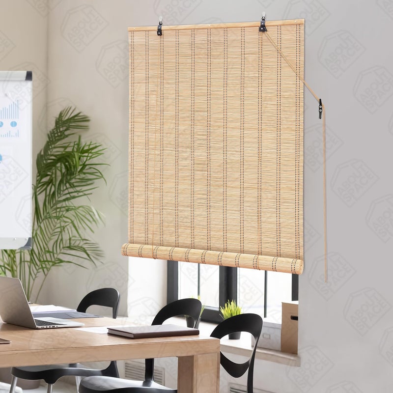 ABOUT SPACE ستائر بامبو ABOUT SPACE عرض 3 قدم × ارتفاع 6 قدم آلية حبل لرفع وخفض ستائر بامبو لحماية من أشعة الشمس والغبار للنوافذ ستائر شرفة مطعم فندق دهابا منتجع - Image 5