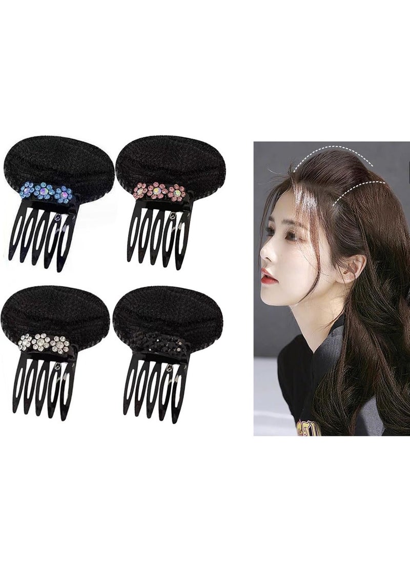 VANTOBEST - 4PCS Rhinestone Flower Puff Hair Head Cushion Invisible Fluffy Hair Pad Sponge Clip Front Hair Base Comb Bun Bump Up Volume Hair Base Hair Bump Clip Increase Hair Pad For Women Girls Random Color - Image 1