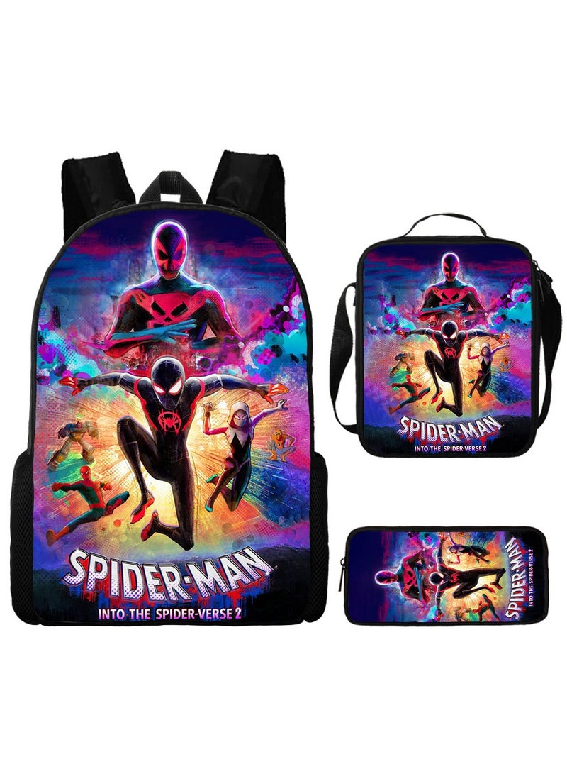 Spider Man backpack three piece set, student cartoon backpack, boys backpack, Superman Spider Man Batman - Image 1