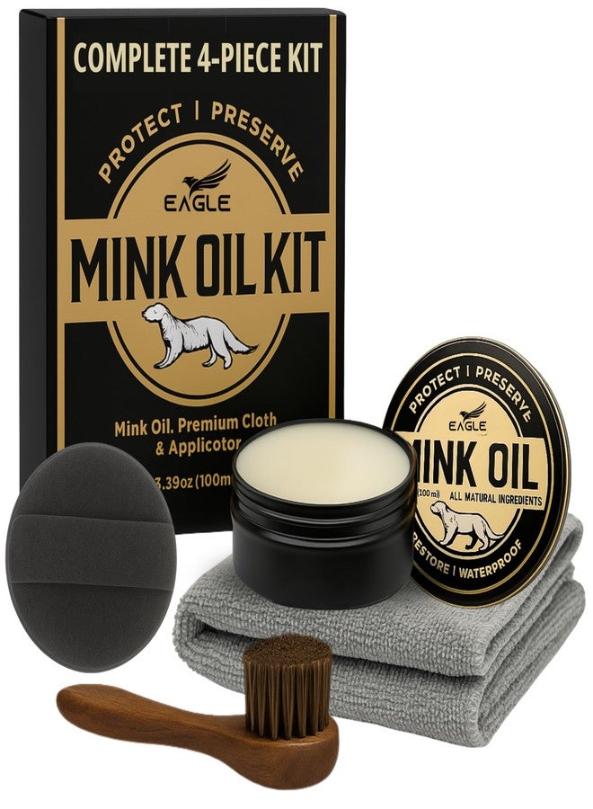 Eagle Mink Oil for Leather Boots - 4-Piece Kit with All-Natural Leather Conditioner and Cleaner 3.52oz, Waterproof Formula to Soften and Restore Shoes, Jackets, Saddles, Gloves, and More - Image 1