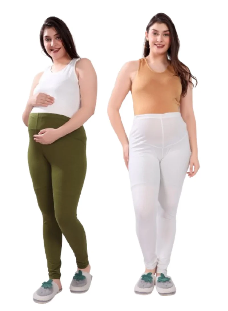 Tummy  Pack of 2 Viscose Solid High Waist Maternity Leggings for Women | Best Price UAE