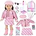 Ecore Fun 17 Pcs American 18 Inch Doll Accessories Cosmetic Set with Backpack Outfits Pretend Play Makeup Kit for 18 Dolls Includes Lipstick Eyeshadow Brushes Accessories Stylish Clothes - Image 3