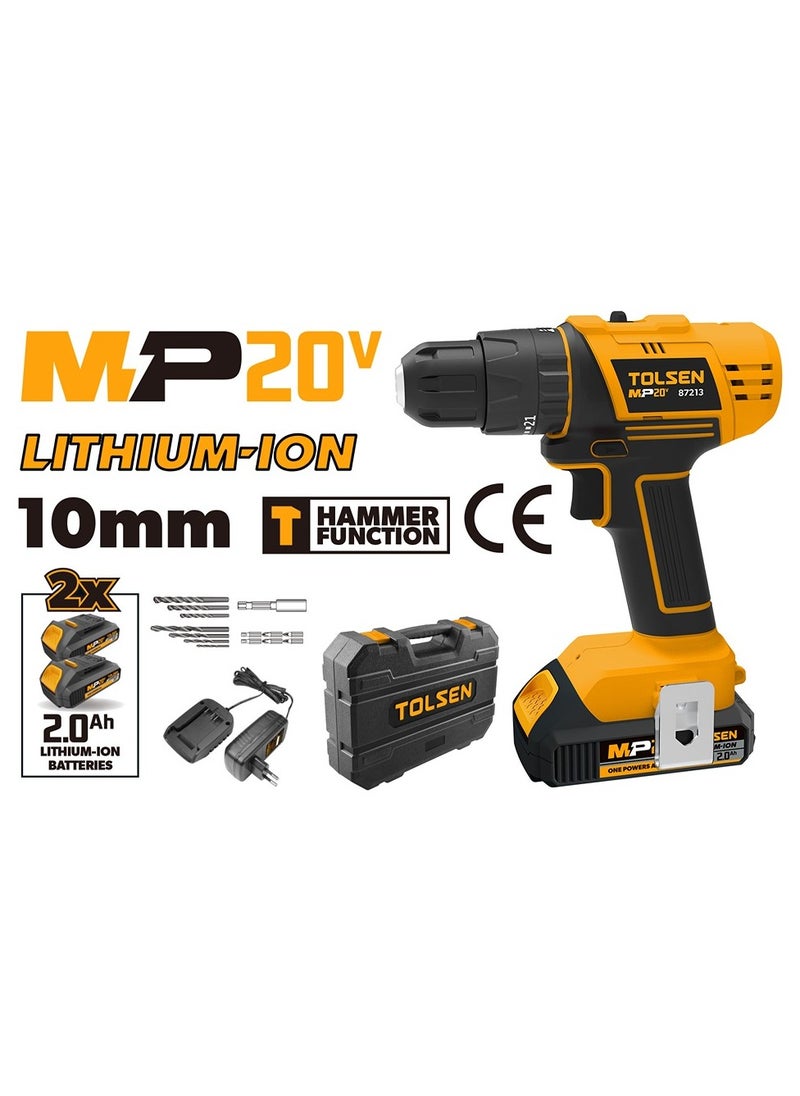 TOLSEN Tolsen 20V Cordless Drill Driver Set with 2 x 2.0Ah Batteries and Charger – 87213  - Image 1
