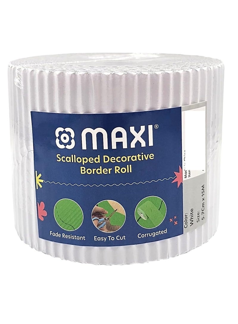Maxi 1-Piece Corrugated Scalloped Borderette Border For School Displays, Classroom Decorations and Bulletin Boards Tape White - Image 1