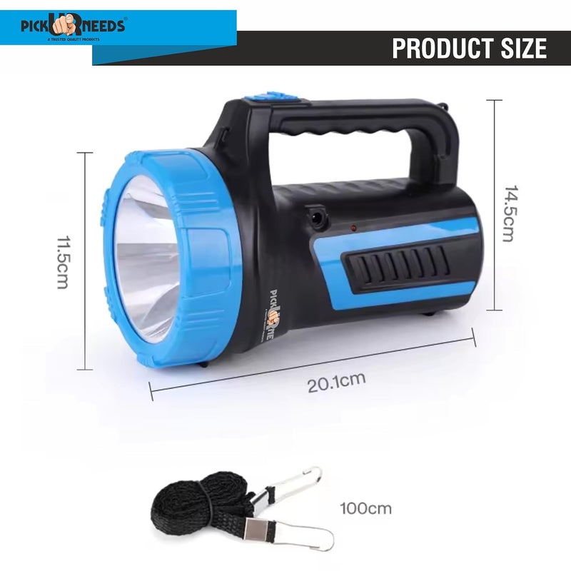 Pick Ur Needs Pick Ur Needs Rechargeable Long Range 75w Search Torch Light with 2 Side Emergency Tube Light Blue - Image 5