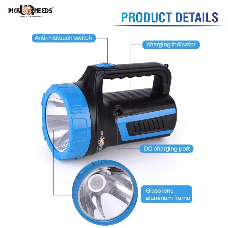 Pick Ur Needs Pick Ur Needs Rechargeable Long Range 75w Search Torch Light with 2 Side Emergency Tube Light Blue - Image 4