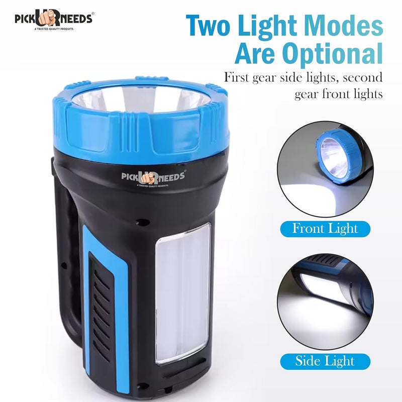 Pick Ur Needs Pick Ur Needs Rechargeable Long Range 75w Search Torch Light with 2 Side Emergency Tube Light Blue - Image 3
