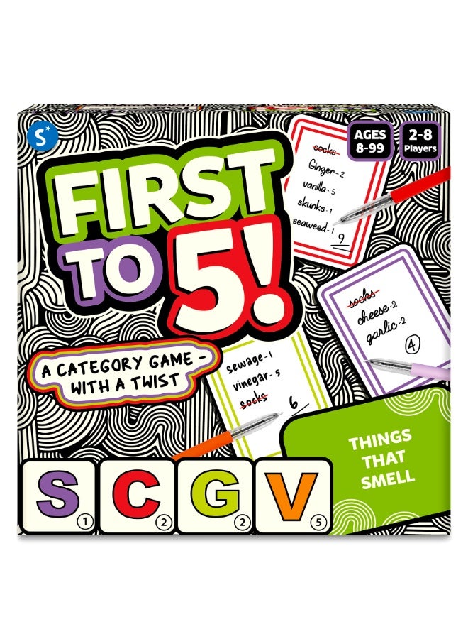 Skillmatics Board & Card Game - First to 5, Category Game with a Twist, Perfect for Parties, Family, Game Night, Quick Thinking, Gifts for Kids, Teens, Adults, Ages 8, 9, 10 & Up, 2-8 Players - Image 1