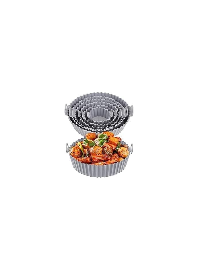 6-Piece Silicone Air Fryer Bowl and Plate Set – Different Sizes – Grey Color - Image 2