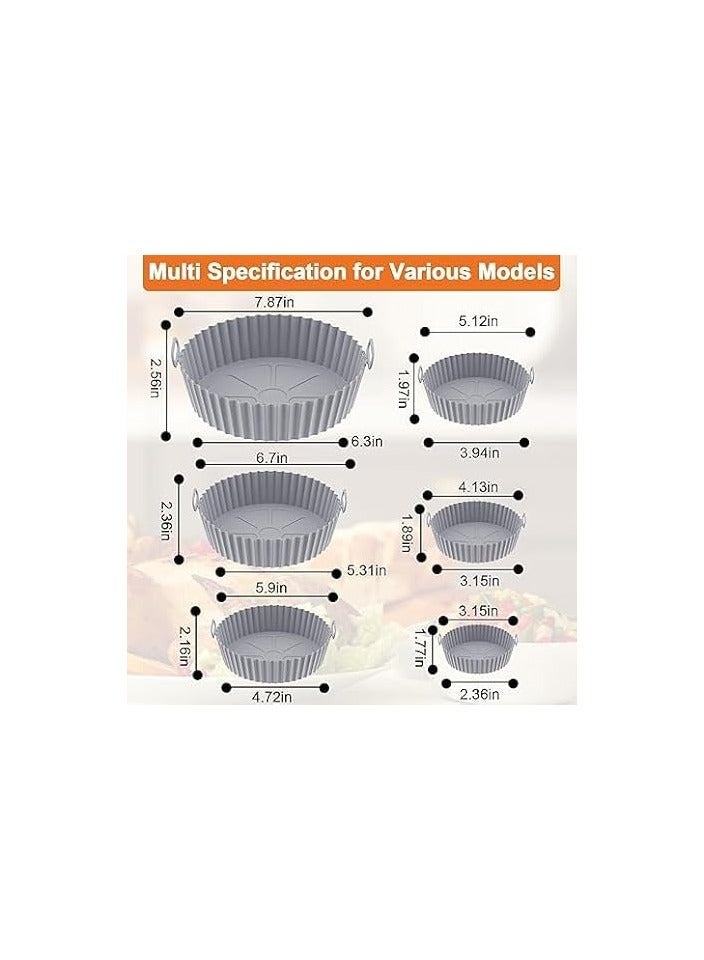 6-Piece Silicone Air Fryer Bowl and Plate Set – Different Sizes – Grey Color - Image 3