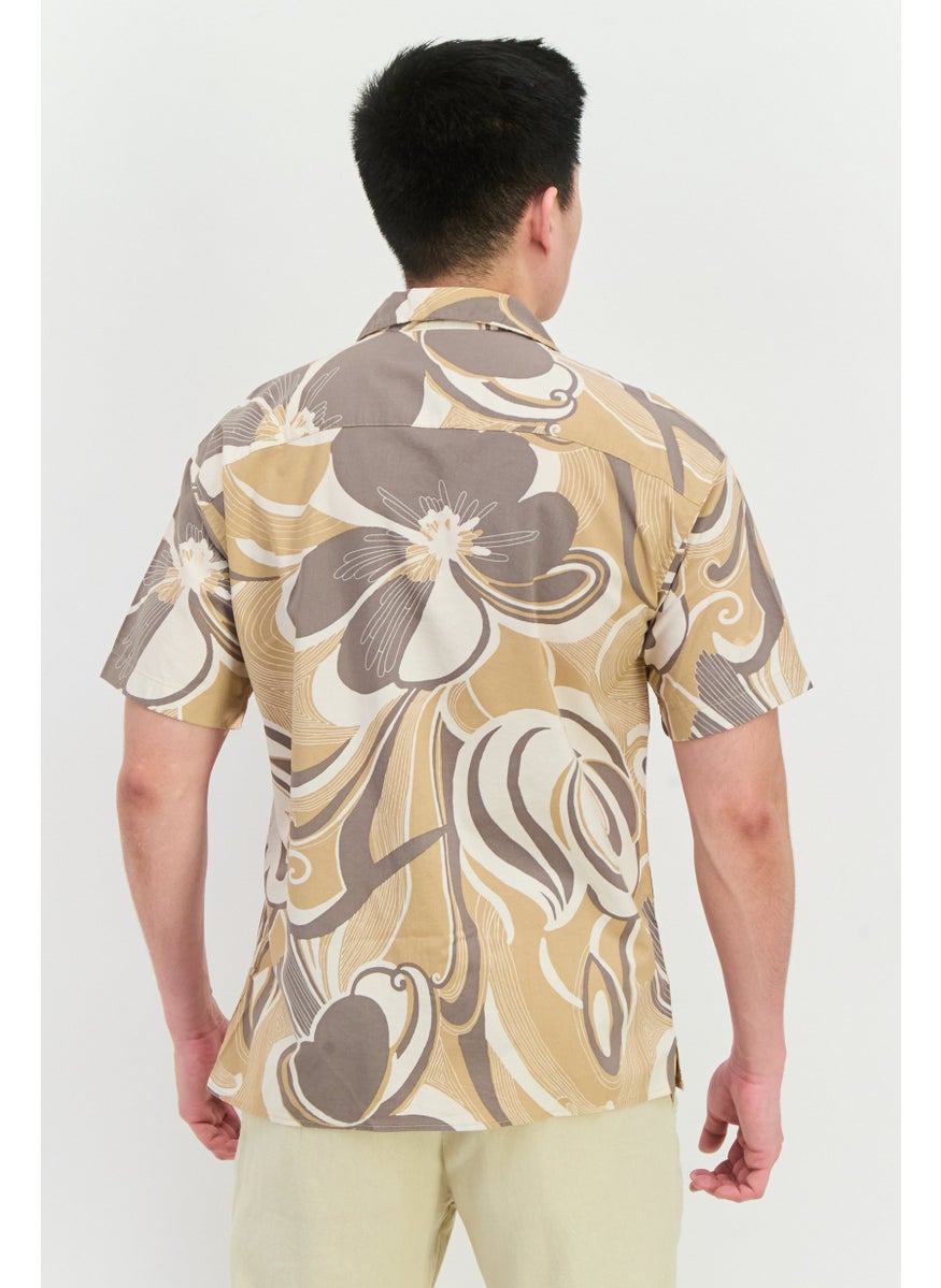 Jack Jones Men Regular Fit Floral Print Short Sleeve Casual Shirt, Beige  - Image 3