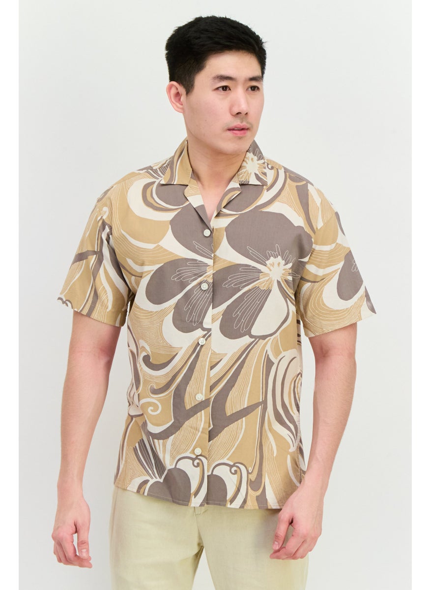 Jack Jones Men Regular Fit Floral Print Short Sleeve Casual Shirt, Beige  - Image 1