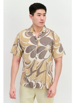 Jack Jones Men Regular Fit Floral Print Short Sleeve Casual Shirt, Beige  - Image 1