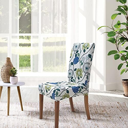 SPRINGRICO White Chair Covers for Dining Room Set of 4, Stretch Floral Dining Chair Cover, Washable Spandex Kitchen Parsons Chair Slipcovers, Seat Protector for Home or Party (4 Pack, FLORAL3) - Image 3