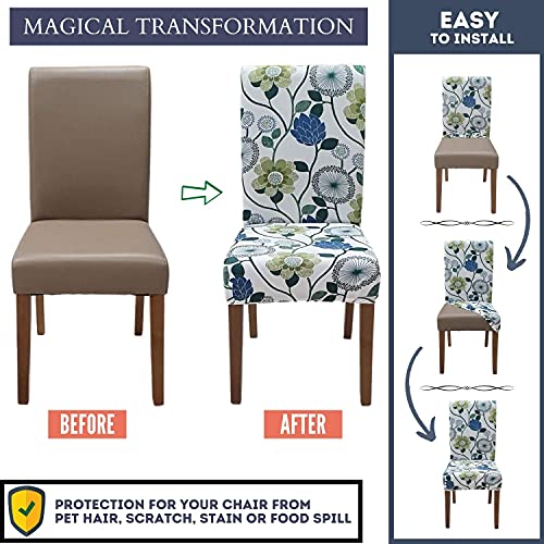 SPRINGRICO White Chair Covers for Dining Room Set of 4, Stretch Floral Dining Chair Cover, Washable Spandex Kitchen Parsons Chair Slipcovers, Seat Protector for Home or Party (4 Pack, FLORAL3) - Image 4
