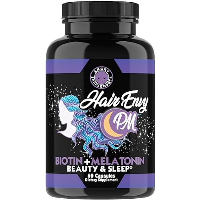 Angry Supplements Hair Envy PM – Nighttime Beauty & Relaxation Formula for Women – with Melatonin, Biotin, Calcium & Magnesium – Supports Hair Health & Restful Nights – 60 Capsules (1-Bottle) - Image 1