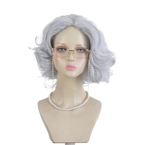 SiYi Syntheticwig Oldlady's Short Grey Curly Wig Mixed Gray Wavy Wigs for Women Natural Daily Party Wig with - Image 1