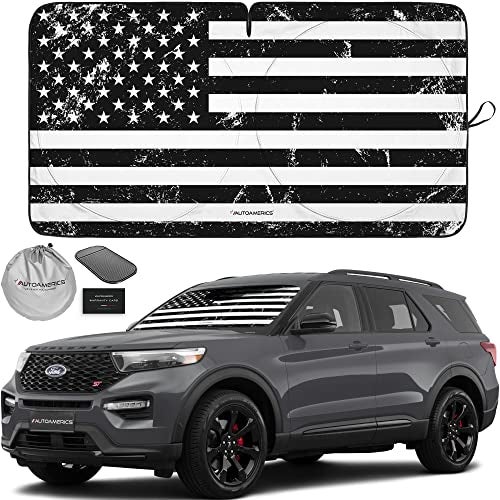 Autoamerics 1-Piece Windshield Sun Shade Grunge B&W American Flag USA Design - Foldable Car Front Window Sunshade for Most Sedans SUV Truck - Blocks Max UV Rays and Keeps Your Vehicle Cool - Medium - Image 1