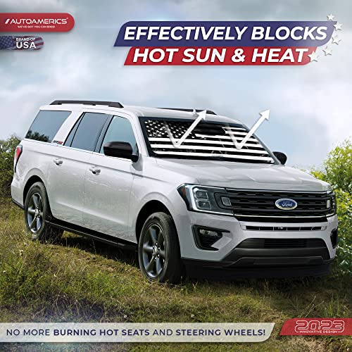 Autoamerics 1-Piece Windshield Sun Shade Grunge B&W American Flag USA Design - Foldable Car Front Window Sunshade for Most Sedans SUV Truck - Blocks Max UV Rays and Keeps Your Vehicle Cool - Medium - Image 3