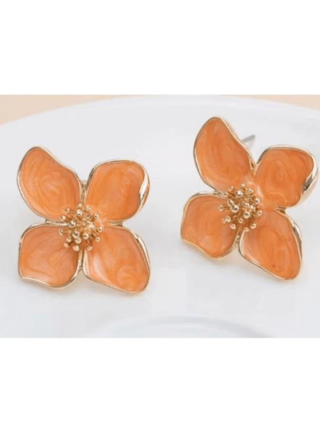 French Fashion Lois Flower French Retro Hong Kong Style Glaze Red Flower Earrings Three-dimensional Small Flower Ear Jewelry