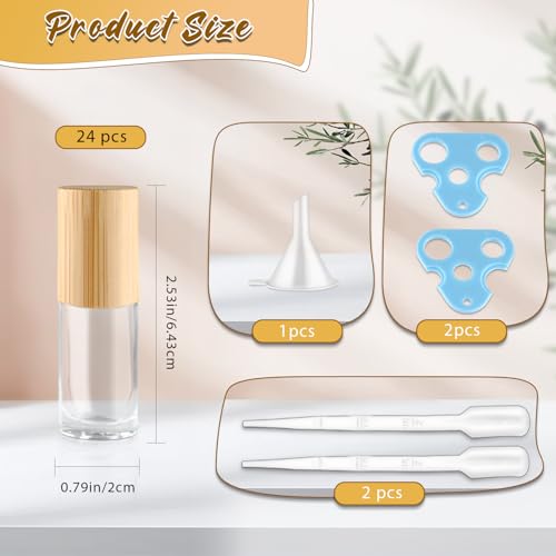 BOSMIOW 24 Pcs 5ml Clear Glass Essential Oil Rollerball Bottle with Wood LidEmpty Deodorant Sample VialsLeakproof Mini Perfume Containers with Stainless Steel Rollon Balls - Image 3