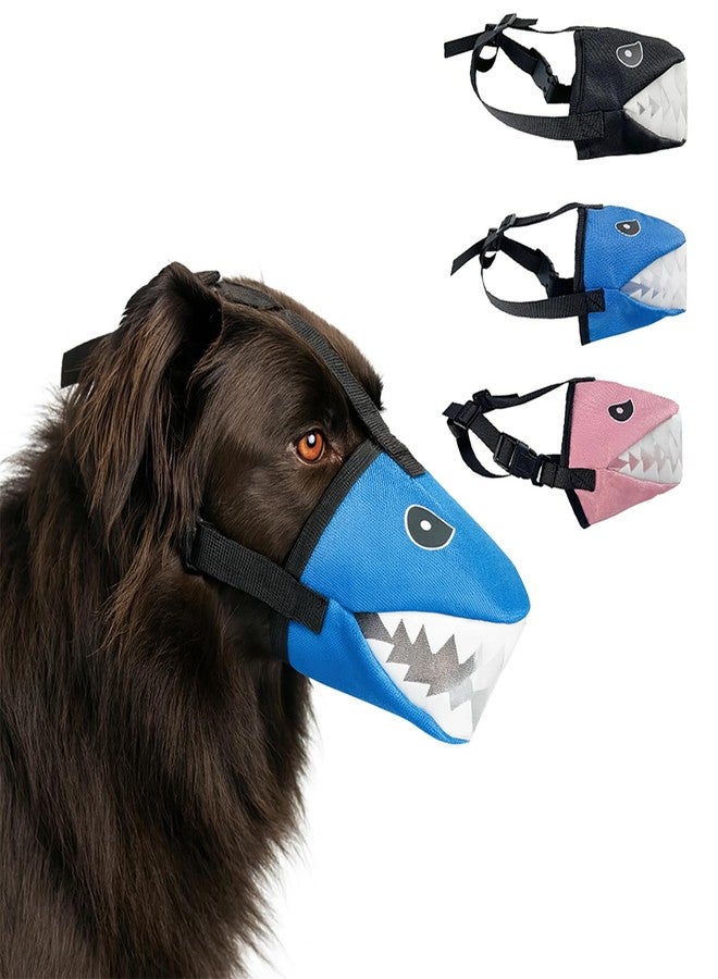 Colenumone Dog Muzzle Shark Design – Mesh Soft Muzzle for Small Medium Large Sized Dogs, Adjustable for No Bark, BitingScavenging, Licking & Chewing(Blue-L) - Image 3