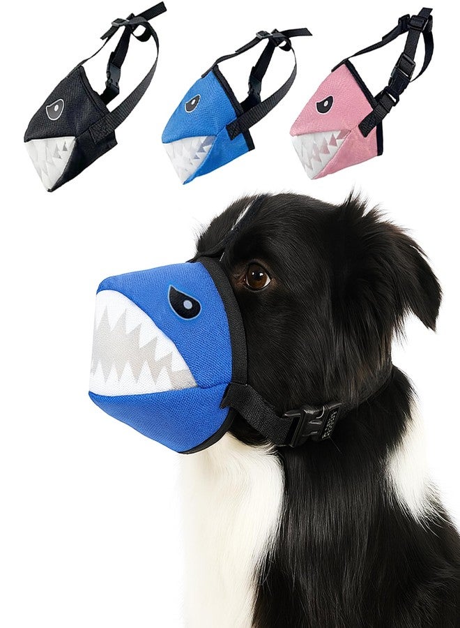 Colenumone Dog Muzzle Shark Design – Mesh Soft Muzzle for Small Medium Large Sized Dogs, Adjustable for No Bark, BitingScavenging, Licking & Chewing(Blue-L) - Image 1