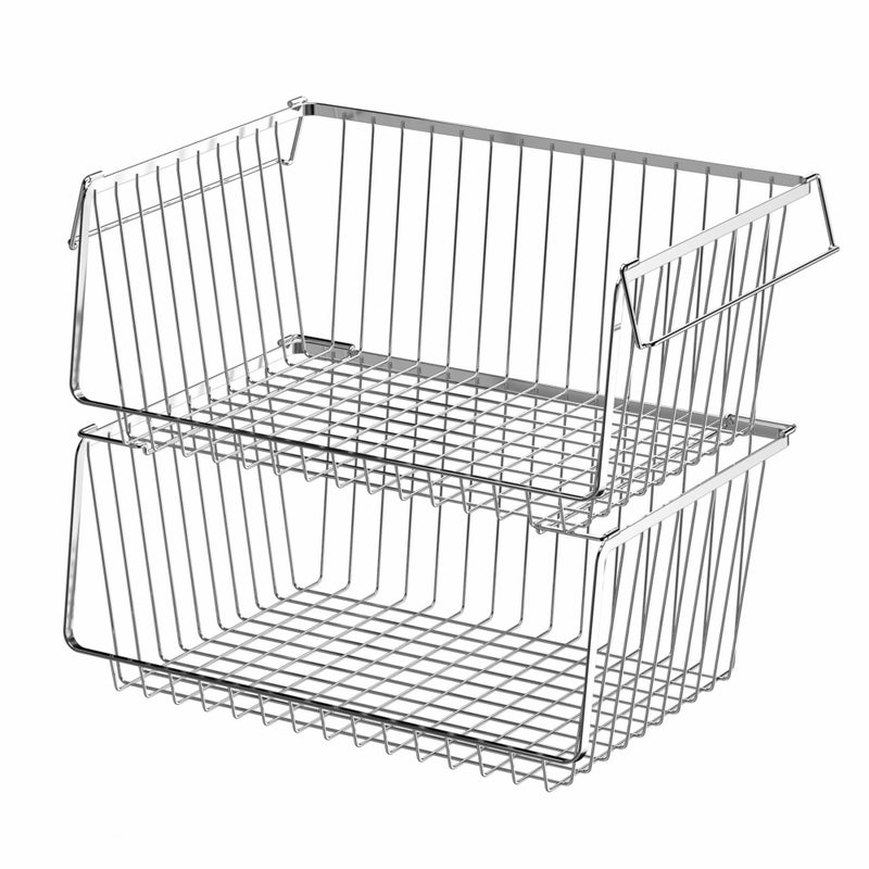 blitzlabs Wire Storage Baskets Stackable Large Metal Storage Organization Pantry Storage Organizing Household Wire Baskets with Handles for Kitchen Pantry Bathroom Cabinets Bedrooms Set of 2
