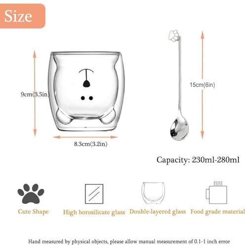 Binoster Cute Mugs Double Wall Glass Coffee Glass Cup Kawaii Bear Tea Milk Cup Funny Mug Animal Mug Aesthetic Cup for Office and Personal Birthday Gift (Happy bear) - Image 5