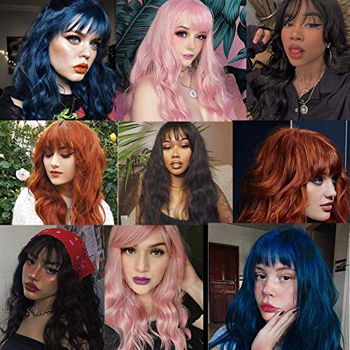ENTRANCED STYLES Blue Wig with Bangs Long Wavy Blue Wig with Air Bangs Synthetic Wigs for Women Curly Wigs for Daily Party Cosplay (24 inch) - Image 5