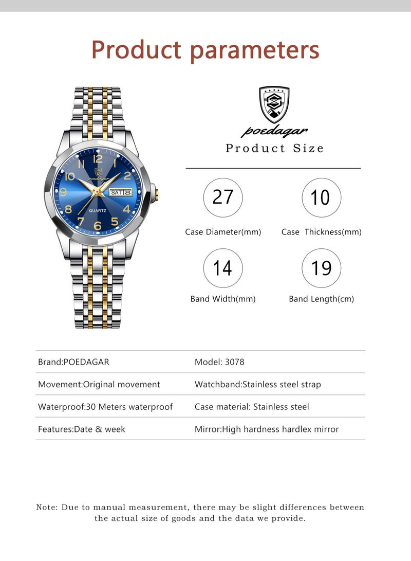 POEDAGAR Watches for Women Stylish Stainless Steel Water Resistant Quartz Analog Watch - Image 2