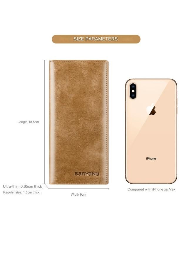 بانيانو محفظة رجالية طويلة من الجلد الطبيعي رفيعة للغاية مضادة للسرقة مع سحاب محفظة من جلد البقر زرقاء رفيعة (فرشاة مضادة للسرقة) - Image 3