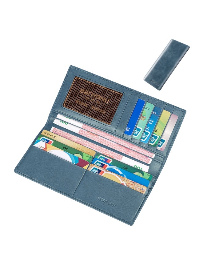 بانيانو محفظة رجالية طويلة من الجلد الطبيعي رفيعة للغاية مضادة للسرقة مع سحاب محفظة من جلد البقر زرقاء رفيعة (فرشاة مضادة للسرقة) - Image 2