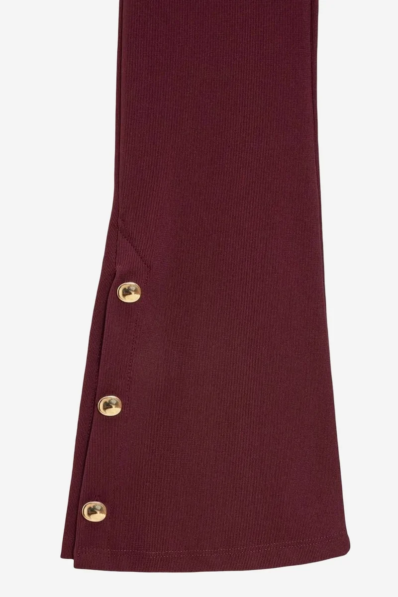 Dilvin Burgundy Red DILVIN High-Waist Flare Leggings with Button Detail for Women | Best Price UAE